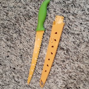 Good Cook Green & Yellow 9.5" Serrated Melon Knife With Protective Sheath New!
